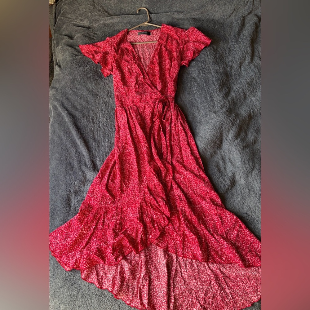 Chic Red High-Low Wrap Dress